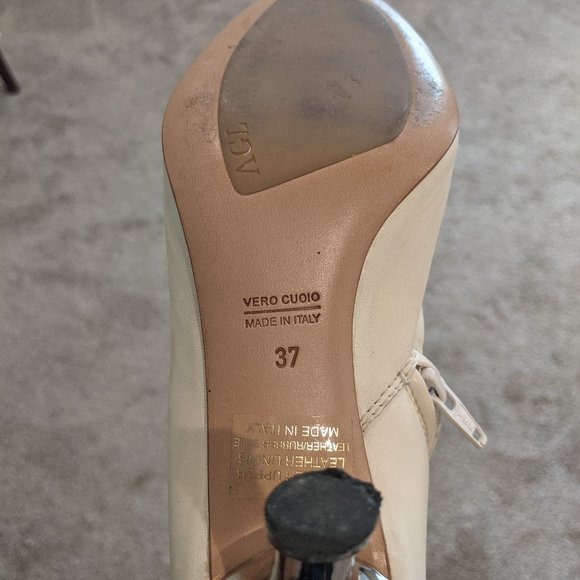 AGL Bootie Off-White Calf Leather with Metallic Kitten Heel - Picture 10 of 11